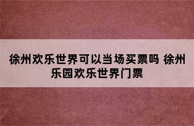 徐州欢乐世界可以当场买票吗 徐州乐园欢乐世界门票